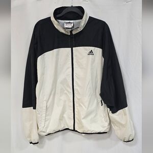 Vintage 90s Adidas nylon windbreaker jacket men XXL black white sports full zip